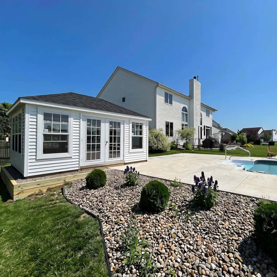 Customer 12X16 Sunroom In Backyard 1 - Sturdi-Built Sheds Customer 12X16 Sunroom In Backyard
