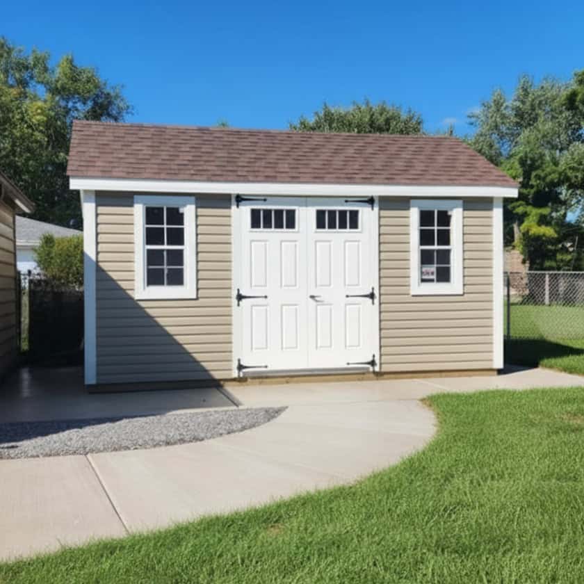 Customer 10X14 Ne Aframe Exterior With Concrete4 - Sturdi-Built Sheds 10X16 Vinyl Storage Shed With Transom Windows Made By The Best Amish Builders