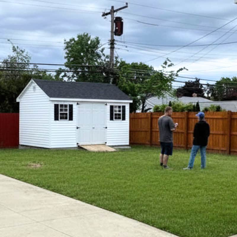 Customer Delivery 10X14 Fr Cape May 2026 3 - Sturdi-Built Sheds White Vinyl Shed Delivered To Customer Backyard