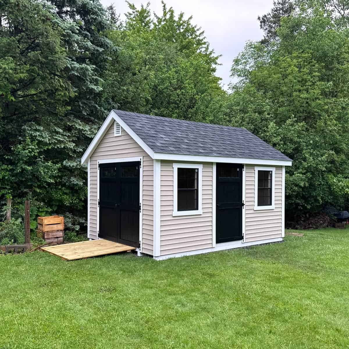 Customer Shed 10X16 Mc 1 Scaled - Sturdi-Built Sheds 10X16 Premium Vinyl Amish Built Backyard Storage Shed With Black Doors